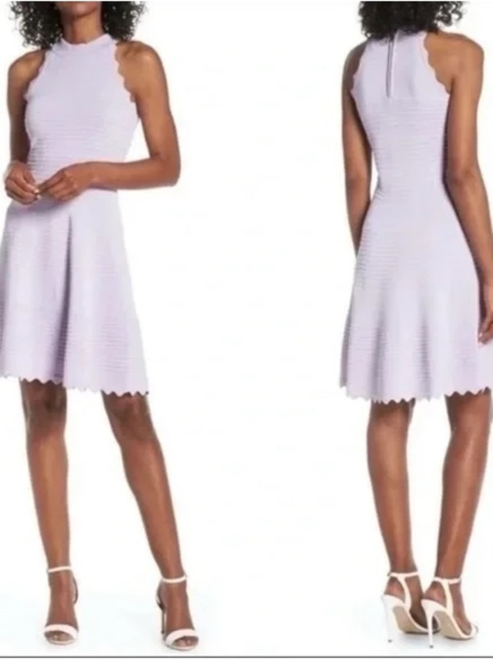 Eliza J Scallop Hem Halter Neck Fit & Flare Dress Sleeveless